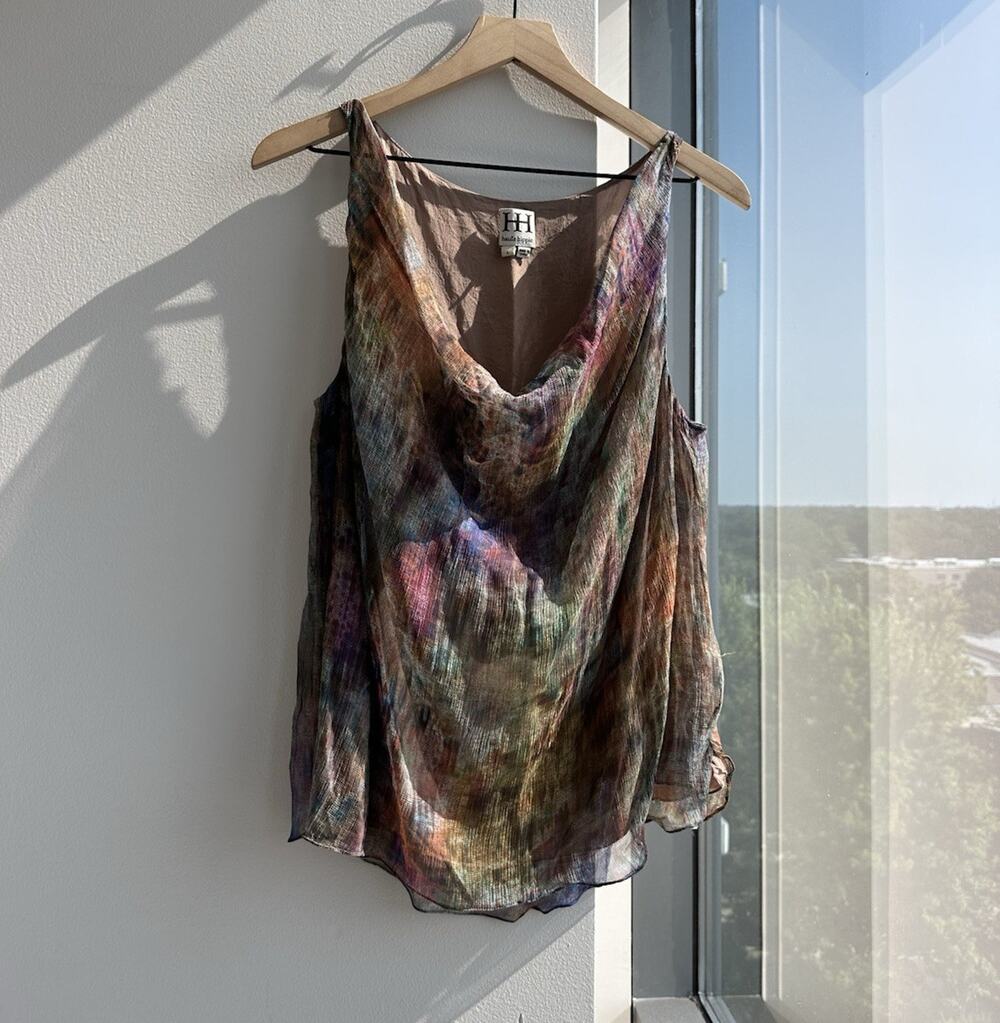 Haute Hippie Silk Chiffon Cowl Neck Sleeveless Abstract Tank Top Women's L